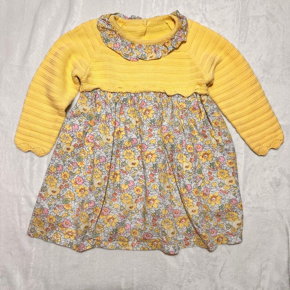 EUC long sleeve knit top yellow ditsy floral dress size 3t